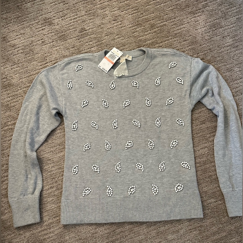 Michael Kors timeless gray beaded oversized sweater XS NWT rrp225